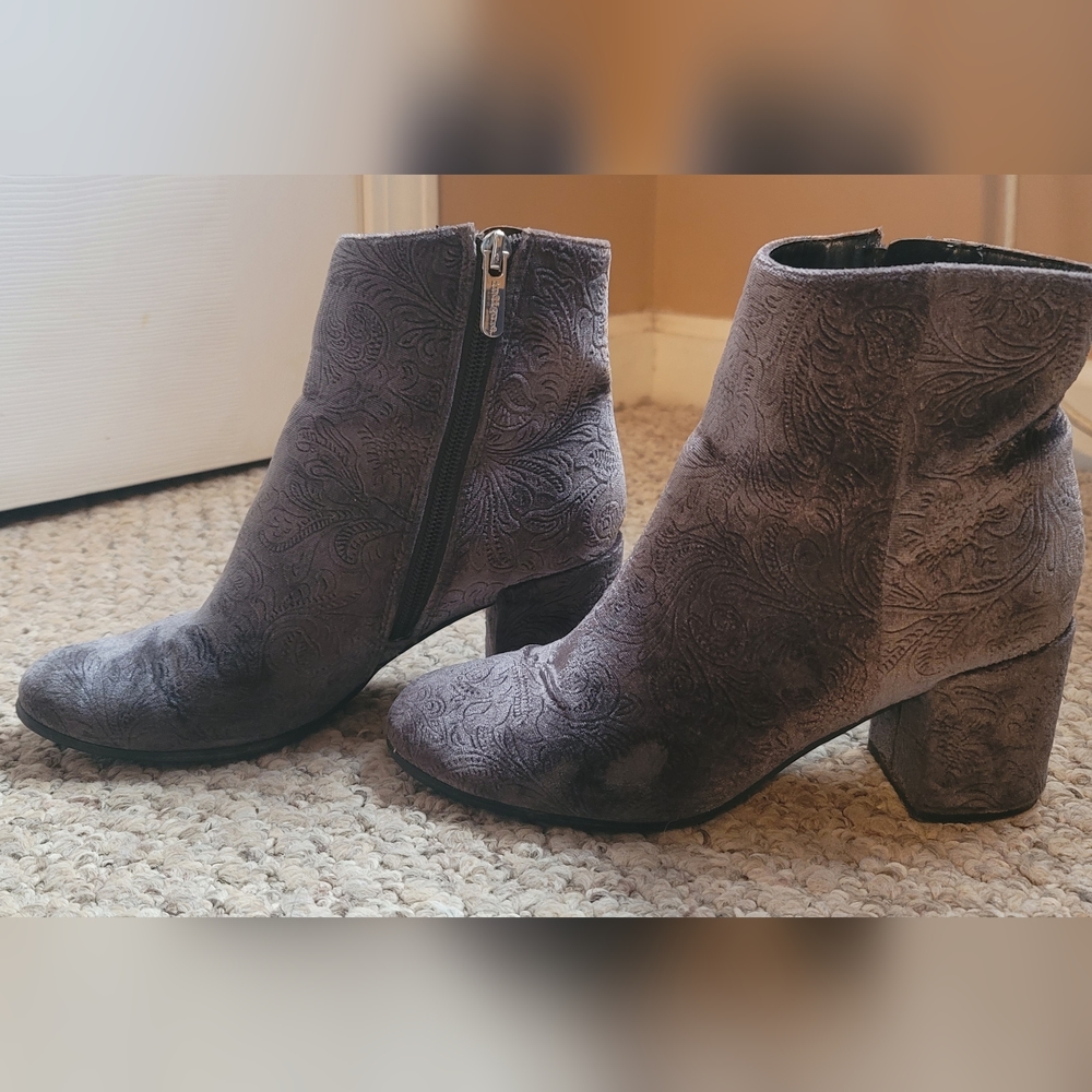 Grey velvet booties